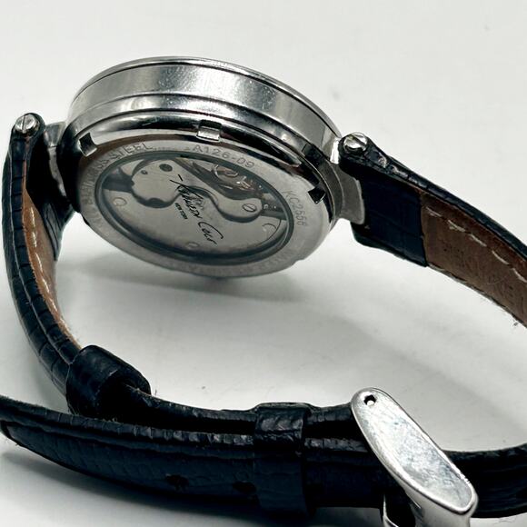 Kenneth Cole New York Ladies Skeleton Automatic Silver Dial Watch w Leather Band - Picture 8 of 9